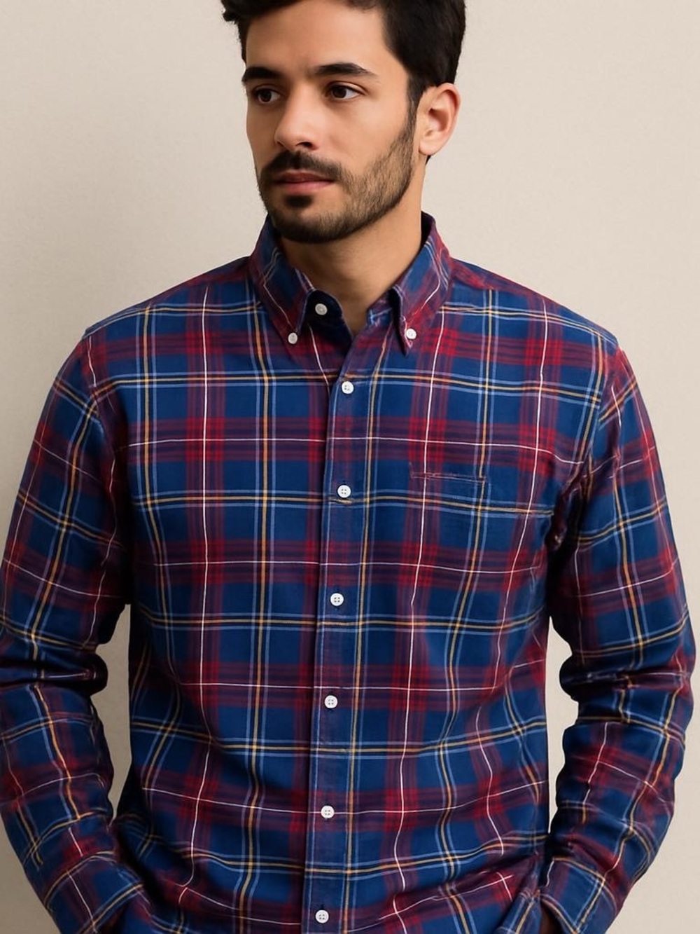 ⭐️ Tommy Hilfiger Men's XL Red & Blue‎ Plaid Button-Down Shirt